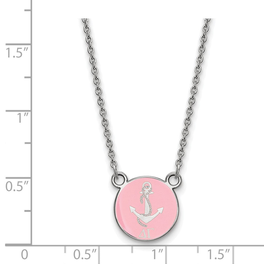 Sterling Silver Rhodium Plated Logoart Delta Gamma Sorority Symbol Small Color Enamel Pendant 18 Inch Necklace