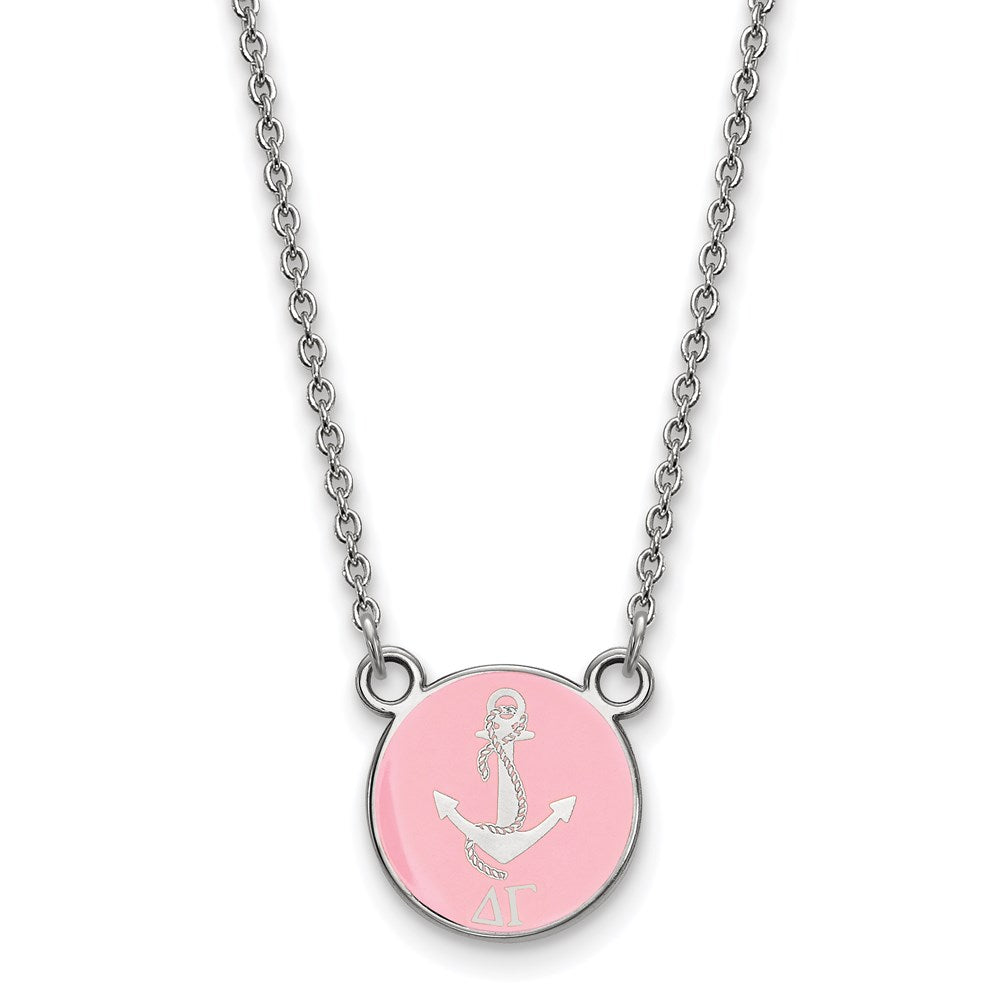 Sterling Silver Rhodium Plated Logoart Delta Gamma Sorority Symbol Small Color Enamel Pendant 18 Inch Necklace
