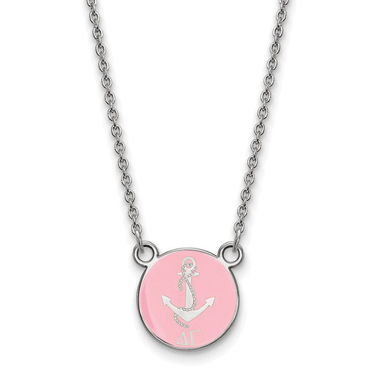 Sterling Silver Rhodium Plated Logoart Delta Gamma Sorority Symbol Small Color Enamel Pendant 18 Inch Necklace