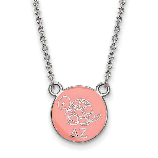 Sterling Silver Rhodium Plated Logoart Delta Zeta Sorority Symbol Small Color Enamel Pendant 18 Inch Necklace