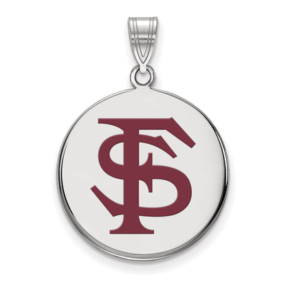Sterling Silver Rhodium Plated Logoart Florida State University F S Large Enameled Disc Pendant