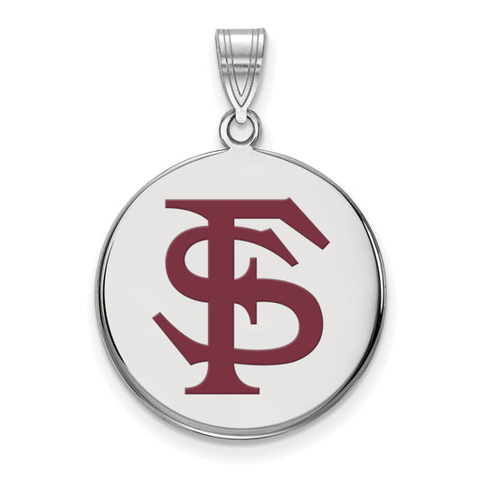 Sterling Silver Rhodium Plated Logoart Florida State University F S Large Enameled Disc Pendant