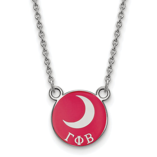 Sterling Silver Rhodium Plated Logoart Gamma Phi Beta Sorority Symbol Small Color Enamel Pendant 18 Inch Necklace
