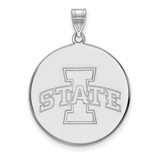 Sterling Silver Rhodium Plated Logoart Iowa State University Extra Large Disc Pendant
