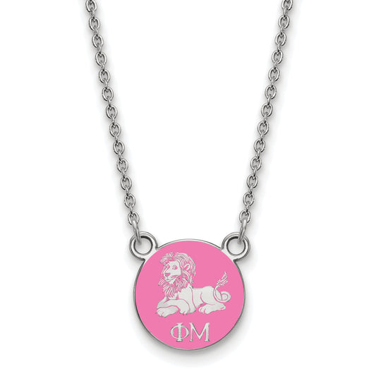Sterling Silver Rhodium Plated Logoart Phi Mu Extra Sorority Symbol Small Color Enamel Pendant 18 Inch Necklace