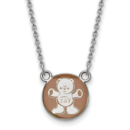 Sterling Silver Rhodium Plated Logoart Sigma Delta Tau Sorority Symbol Small Color Enamel Pendant 18 Inch Necklace