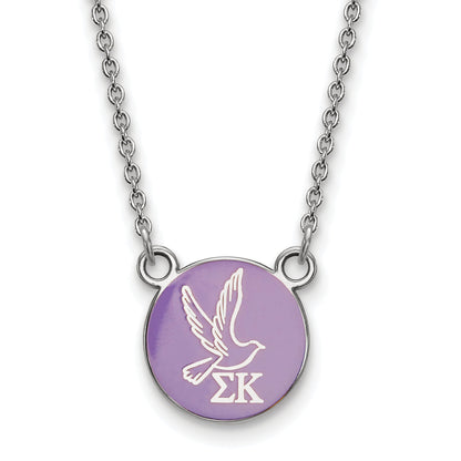 Sterling Silver Rhodium Plated Logoart Sigma Kappa Sorority Symbol Small Color Enamel Pendant 18 Inch Necklace