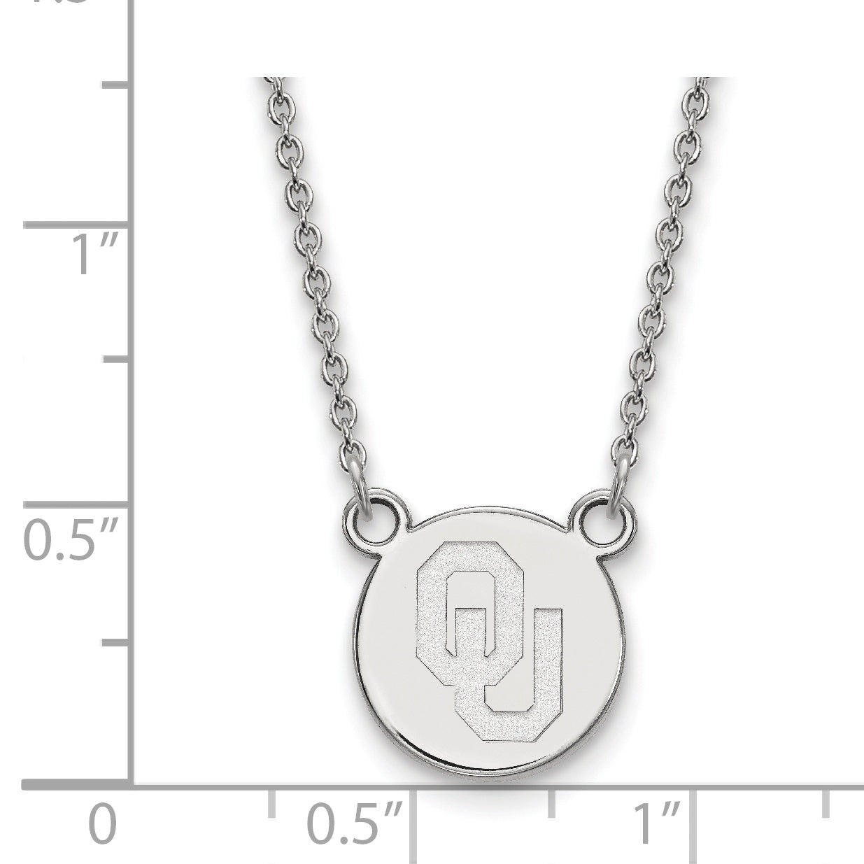 Sterling Silver Rhodium Plated Logoart University Of Oklahoma O U Small Disc 18 Inch Necklace