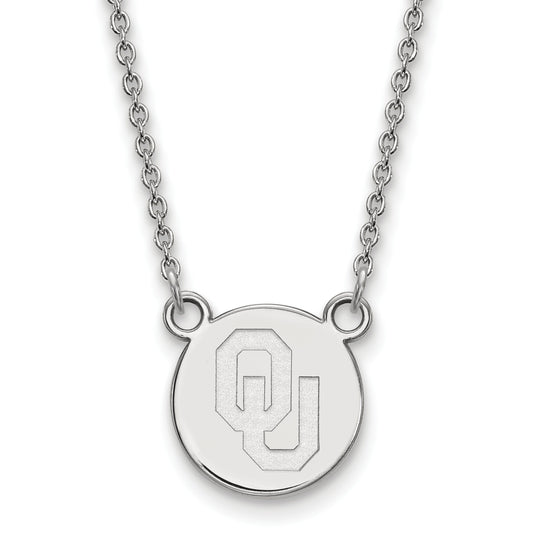 Sterling Silver Rhodium Plated Logoart University Of Oklahoma O U Small Disc 18 Inch Necklace