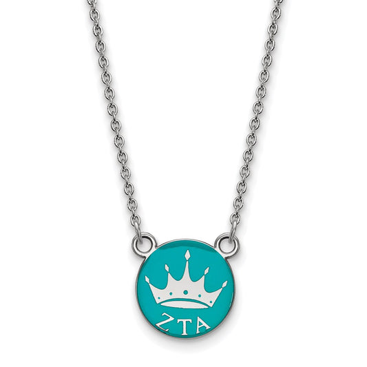 Sterling Silver Rhodium Plated Logoart Zeta Tau Alpha Sorority Symbol Small Color Enamel Pendant 18 Inch Necklace