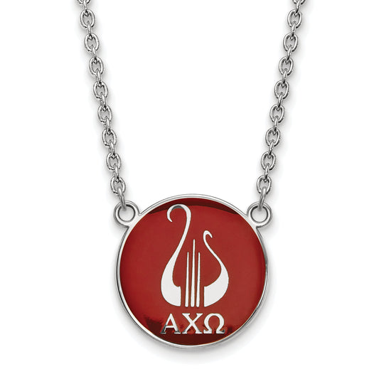 Sterling Silver Rhodium Plated Logoart Alpha Chi Omega Sorority Symbol Large Color Enamel Pendant 18 Inch Necklace