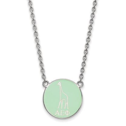 Sterling Silver Rhodium Plated Logoart Alpha Epsilon Phi Sorority Symbol Small Color Enamel Pendant 18 Inch Necklace