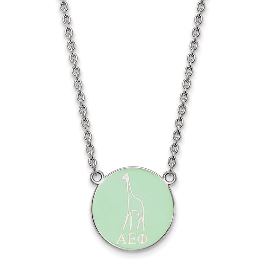 Sterling Silver Rhodium Plated Logoart Alpha Epsilon Phi Sorority Symbol Small Color Enamel Pendant 18 Inch Necklace