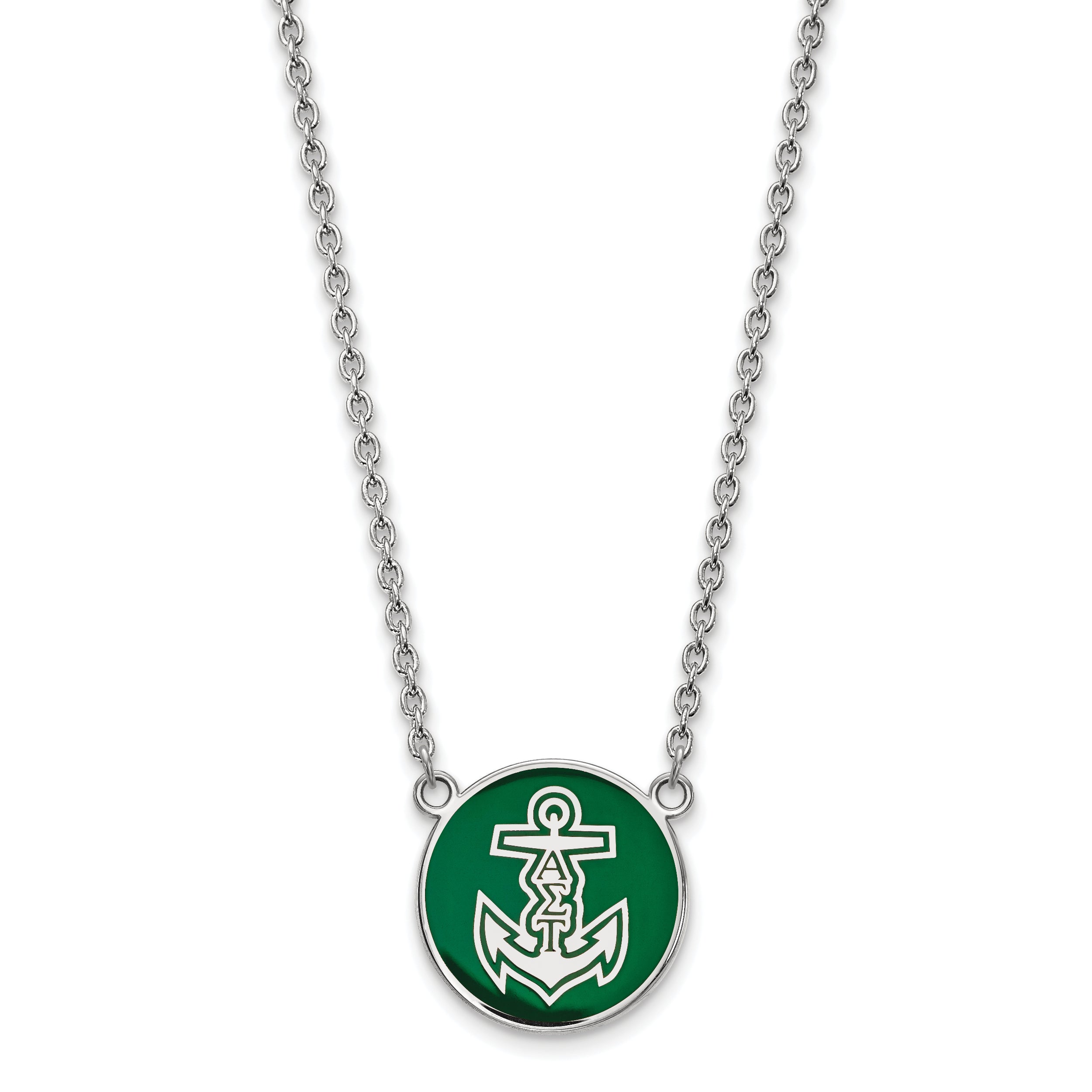 Sterling Silver Rhodium Plated Logoart Alpha Sigma Tau Sorority Symbol Large Color Enamel Pendant 18 Inch Necklace