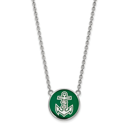 Sterling Silver Rhodium Plated Logoart Alpha Sigma Tau Sorority Symbol Large Color Enamel Pendant 18 Inch Necklace