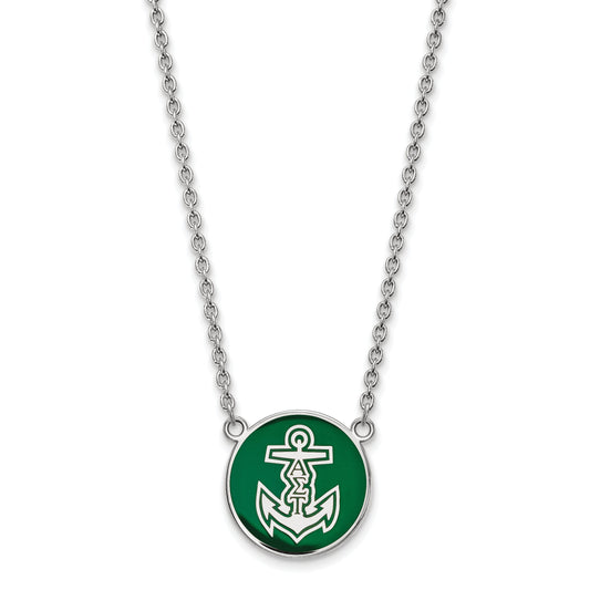 Sterling Silver Rhodium Plated Logoart Alpha Sigma Tau Sorority Symbol Large Color Enamel Pendant 18 Inch Necklace