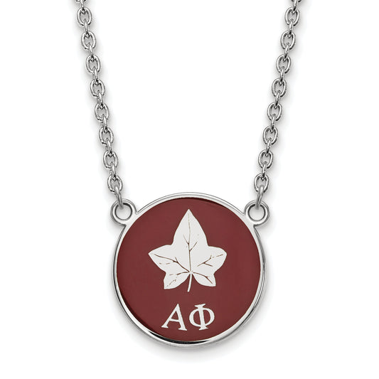Sterling Silver Rhodium Plated Logoart Alpha Phi Sorority Symbol Small Color Enamel Pendant 18 Inch Necklace