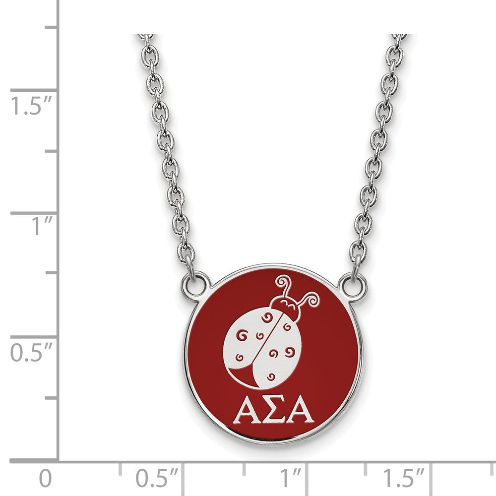 Sterling Silver Rhodium Plated Logoart Alpha Sigma Sorority Symbol Large Color Enamel Pendant 18 Inch Necklace