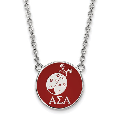 Sterling Silver Rhodium Plated Logoart Alpha Sigma Sorority Symbol Large Color Enamel Pendant 18 Inch Necklace