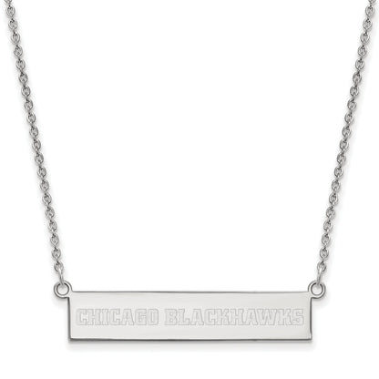 Sterling Silver Rhodium Plated Nhl Logoart Chicago Blackhawks Small Bar 18 Inch Necklace