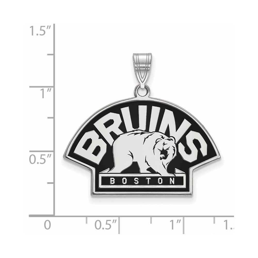 Sterling Silver Rhodium Plated Nhl Logoart Boston Bruins Large Enameled Pendant
