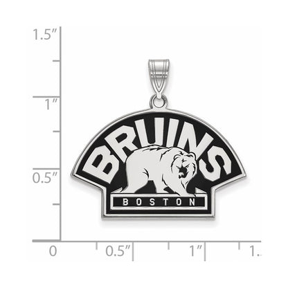 Sterling Silver Rhodium Plated Nhl Logoart Boston Bruins Large Enameled Pendant