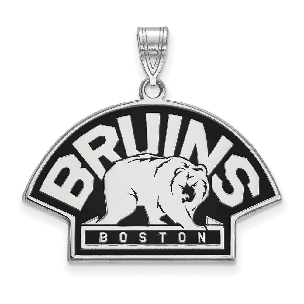 Sterling Silver Rhodium Plated Nhl Logoart Boston Bruins Large Enameled Pendant