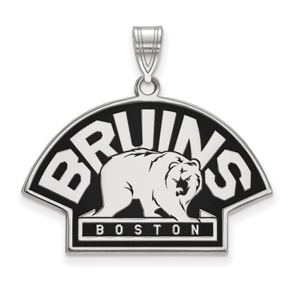 Sterling Silver Rhodium Plated Nhl Logoart Boston Bruins Large Enameled Pendant