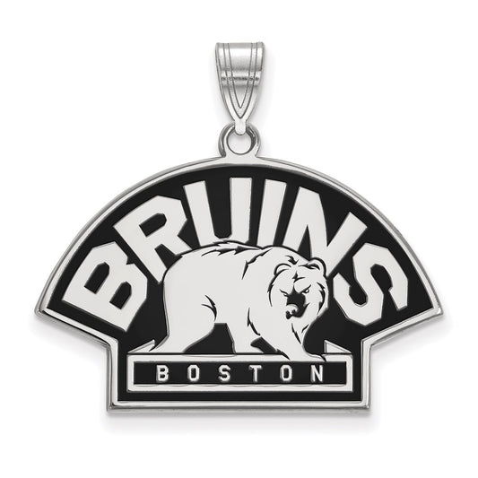 Sterling Silver Rhodium Plated Nhl Logoart Boston Bruins Large Enameled Pendant