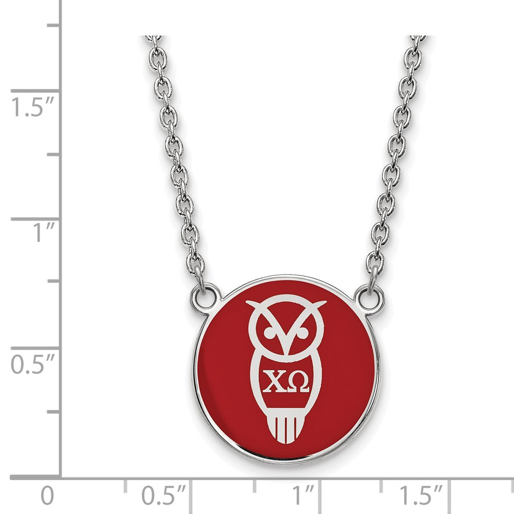 Sterling Silver Rhodium Plated Logoart Chi Omega Sorority Symbol Large Color Enamel Pendant 18 Inch Necklace
