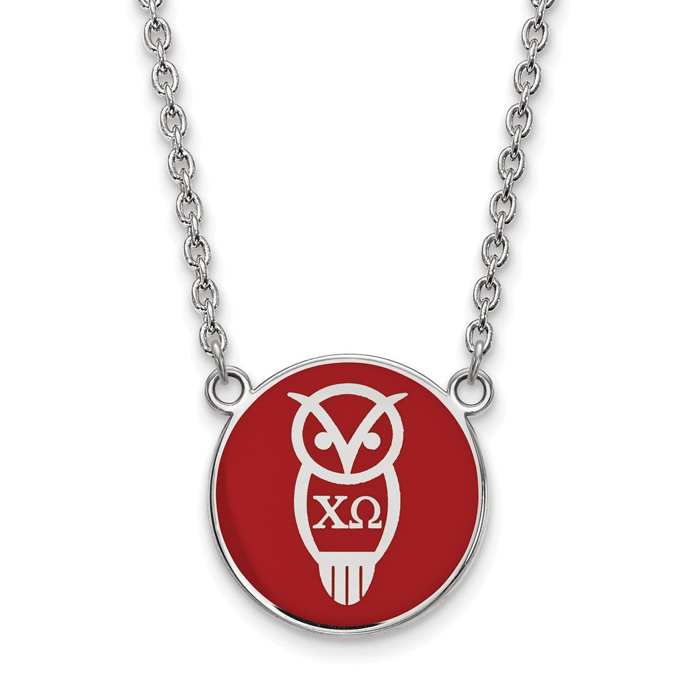 Sterling Silver Rhodium Plated Logoart Chi Omega Sorority Symbol Large Color Enamel Pendant 18 Inch Necklace
