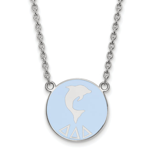 Sterling Silver Rhodium Plated Logoart Delta Sorority Symbol Large Color Enamel Pendant 18 Inch Necklace