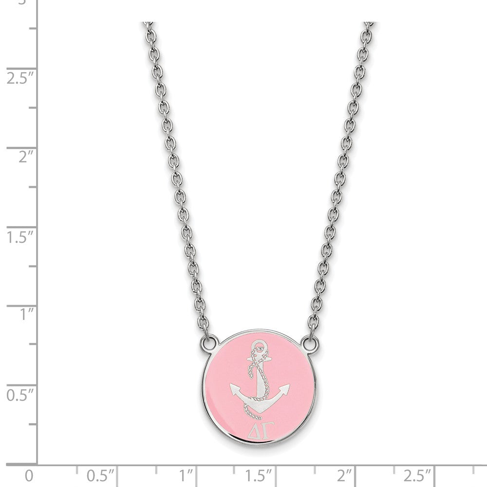Sterling Silver Rhodium Plated Logoart Delta Gamma Sorority Symbol Large Color Enamel Pendant 18 Inch Necklace