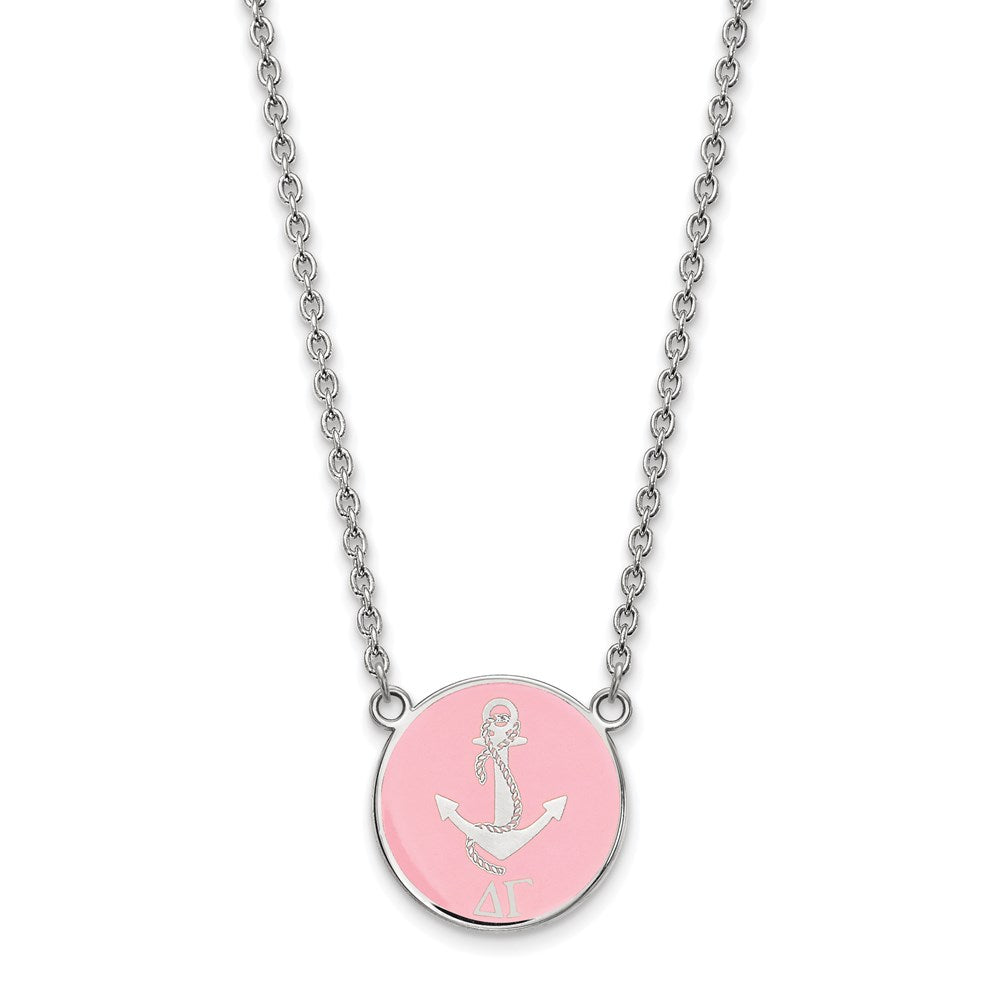 Sterling Silver Rhodium Plated Logoart Delta Gamma Sorority Symbol Large Color Enamel Pendant 18 Inch Necklace