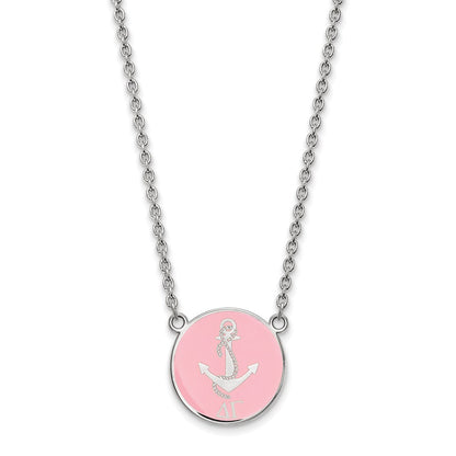 Sterling Silver Rhodium Plated Logoart Delta Gamma Sorority Symbol Large Color Enamel Pendant 18 Inch Necklace