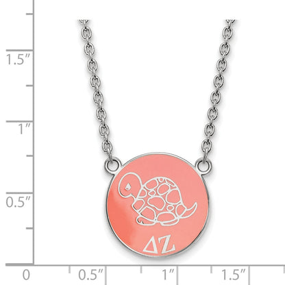 Sterling Silver Rhodium Plated Logoart Delta Zeta Sorority Symbol Large Color Enamel Pendant 18 Inch Necklace