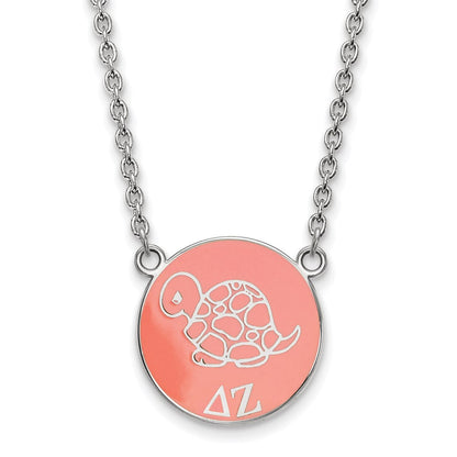 Sterling Silver Rhodium Plated Logoart Delta Zeta Sorority Symbol Large Color Enamel Pendant 18 Inch Necklace
