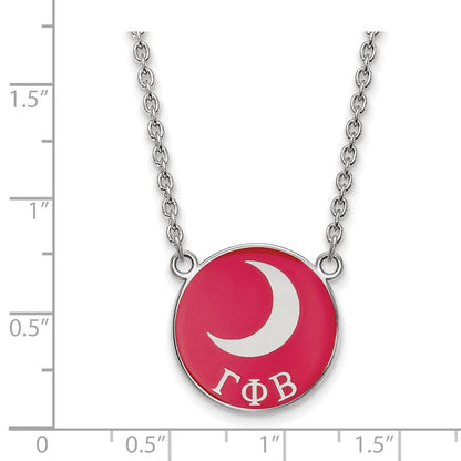 Sterling Silver Rhodium Plated Logoart Gamma Phi Beta Sorority Symbol Large Color Enamel Pendant 18 Inch Necklace