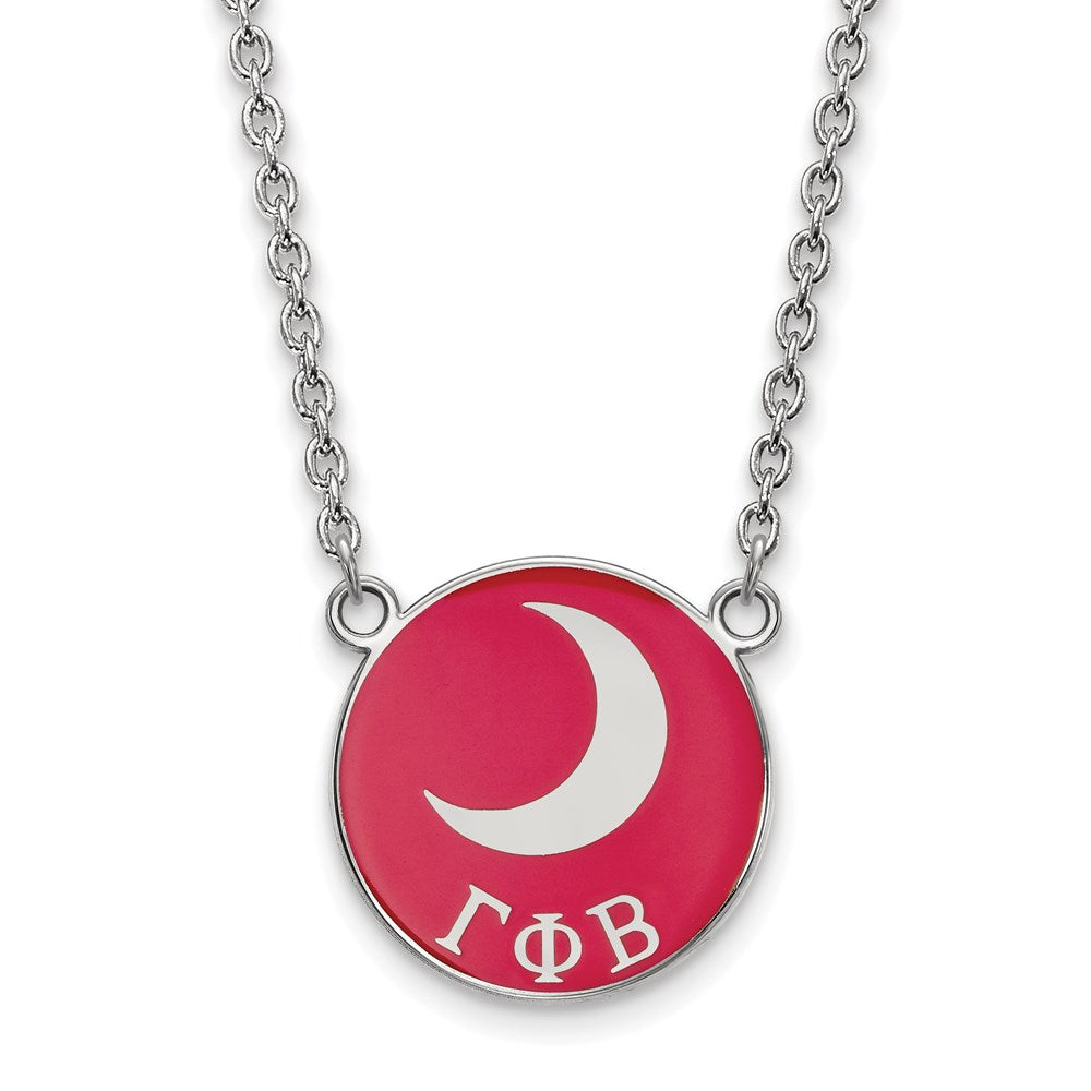 Sterling Silver Rhodium Plated Logoart Gamma Phi Beta Sorority Symbol Large Color Enamel Pendant 18 Inch Necklace