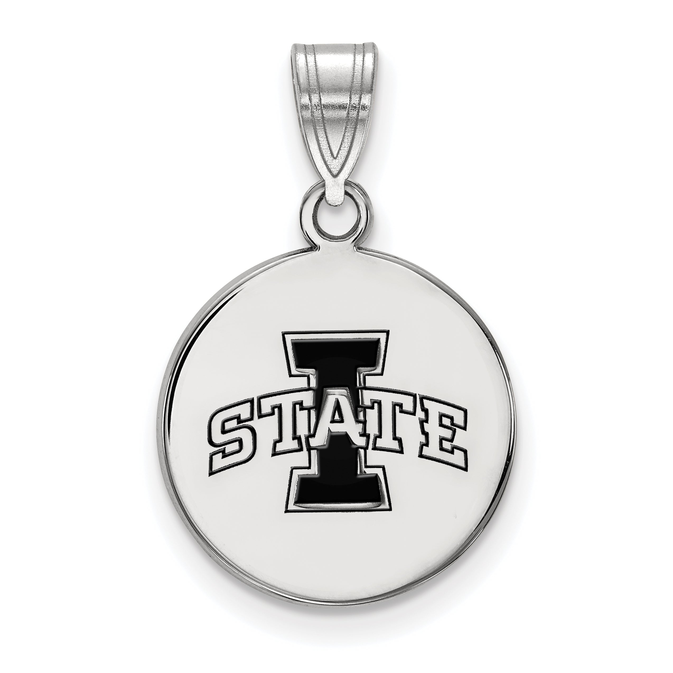 Sterling Silver Rhodium Plated Logoart Iowa State University Medium Enameled Disc Pendant