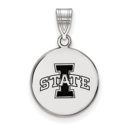 Sterling Silver Rhodium Plated Logoart Iowa State University Medium Enameled Disc Pendant