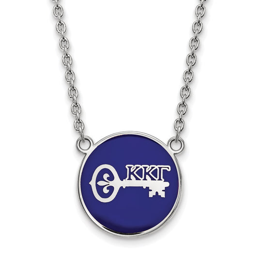 Sterling Silver Rhodium Plated Logoart Kappa Gamma Sorority Symbol Large Color Enamel Pendant 18 Inch Necklace