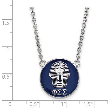 Sterling Silver Rhodium Plated Logoart Phi Sigma Sorority Symbol Large Color Enamel Pendant 18 Inch Necklace