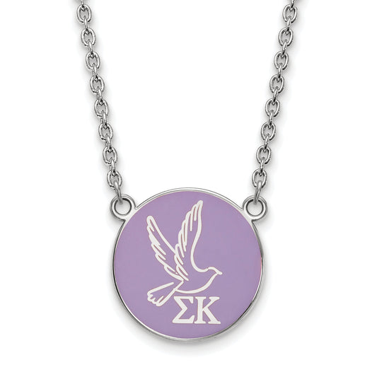 Sterling Silver Rhodium Plated Logoart Sigma Kappa Sorority Symbol Large Color Enamel Pendant 18 Inch Necklace