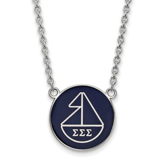 Sterling Silver Rhodium Plated Logoart Sigma Sorority Symbol Large Color Enamel Pendant 18 Inch Necklace