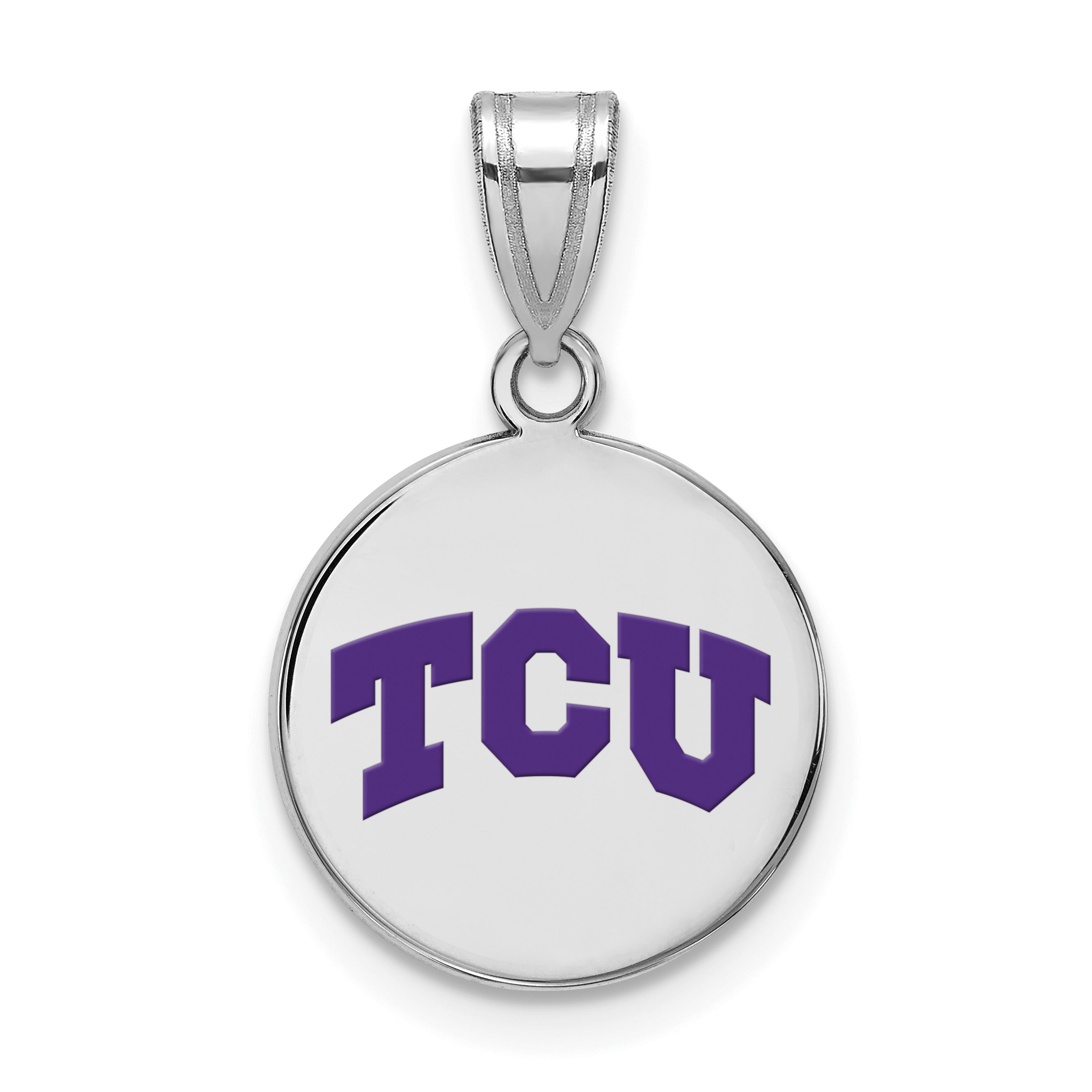 Sterling Silver Rhodium Plated Logoart Texas Christian University T C U Medium Enameled Disc Pendant