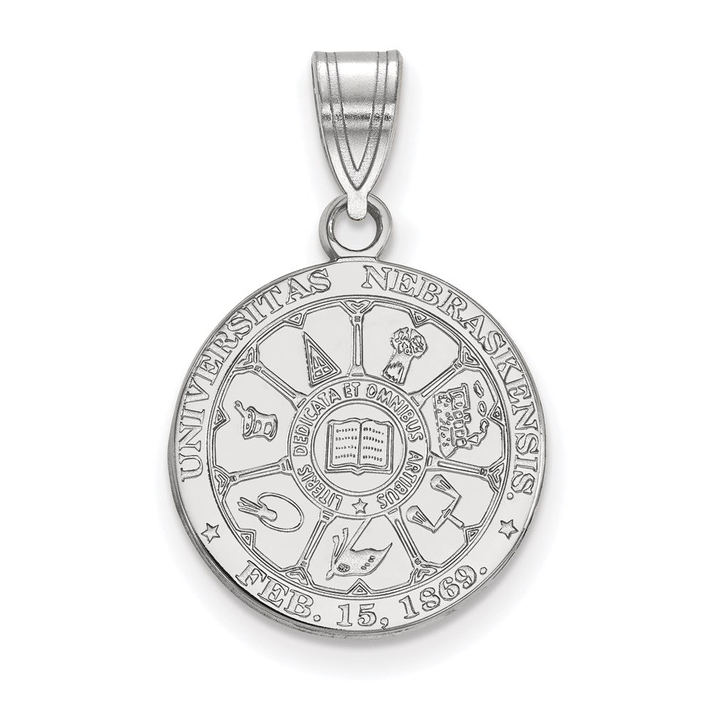 Sterling Silver Rhodium Plated Logoart University Of Nebraska Medium Crest Pendant