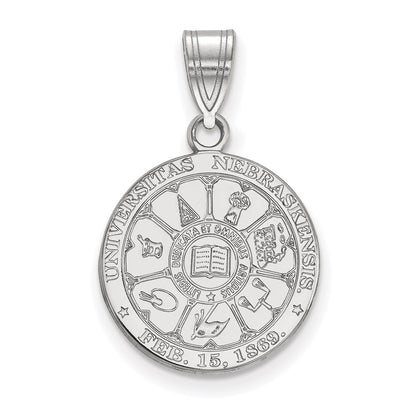 Sterling Silver Rhodium Plated Logoart University Of Nebraska Medium Crest Pendant