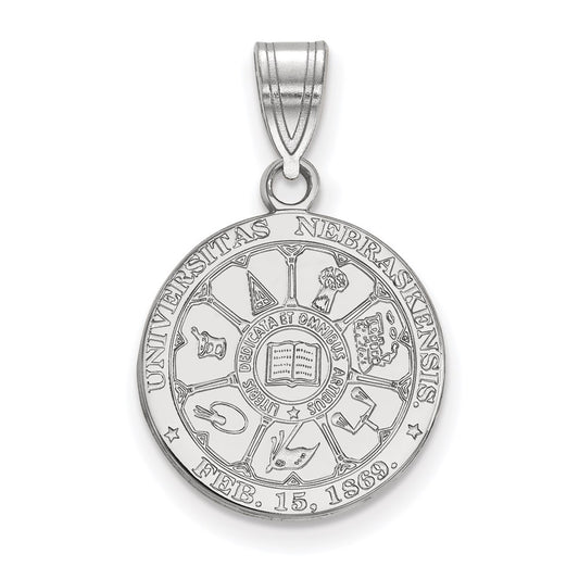 Sterling Silver Rhodium Plated Logoart University Of Nebraska Medium Crest Pendant