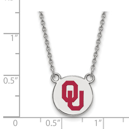 Sterling Silver Rhodium Plated Logoart University Of Oklahoma O U Small Enameled Disc Pendant 18 Inch Necklace